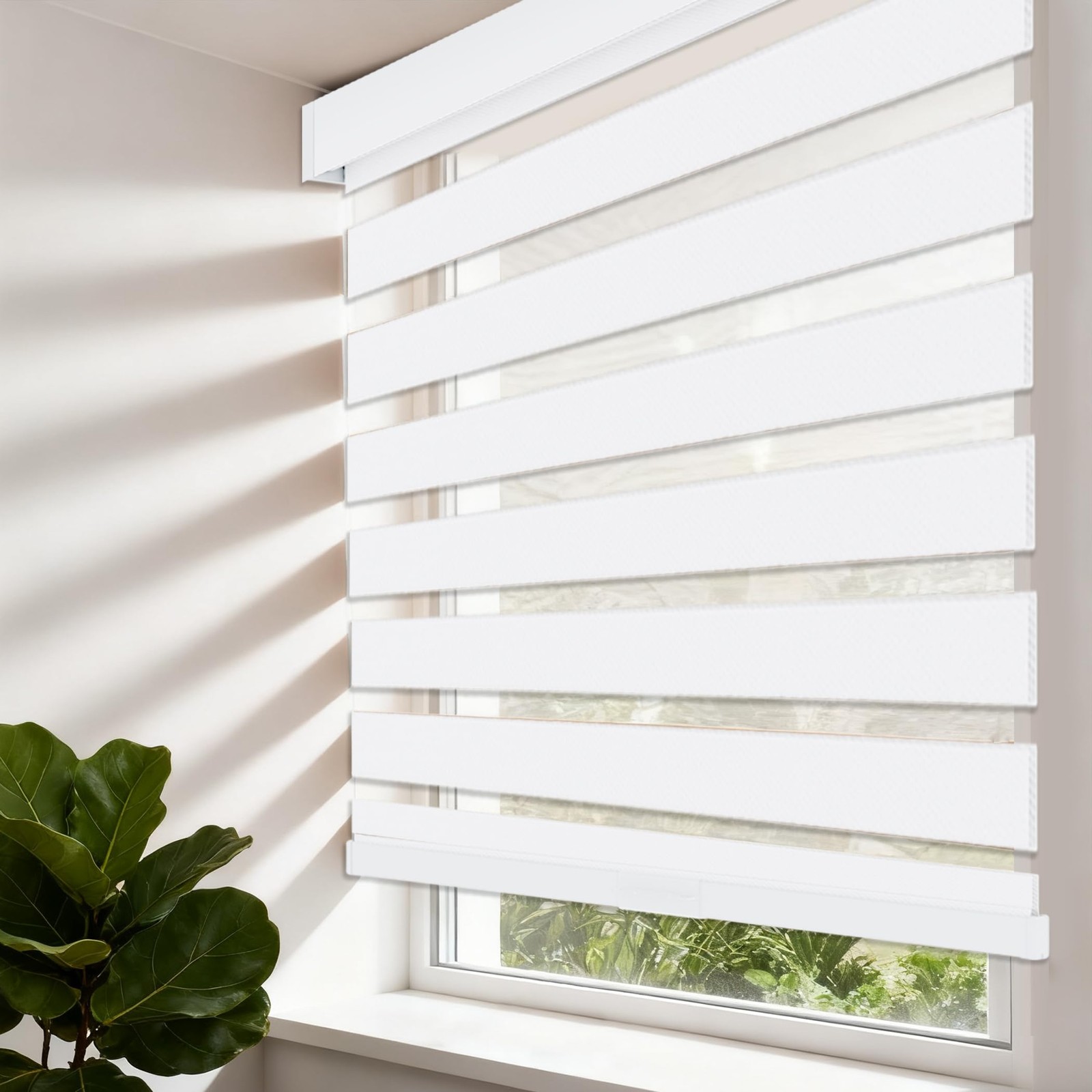 Cordless Zebra Window Shades By Velaform 57 W X 72 H White Free-Stop Day