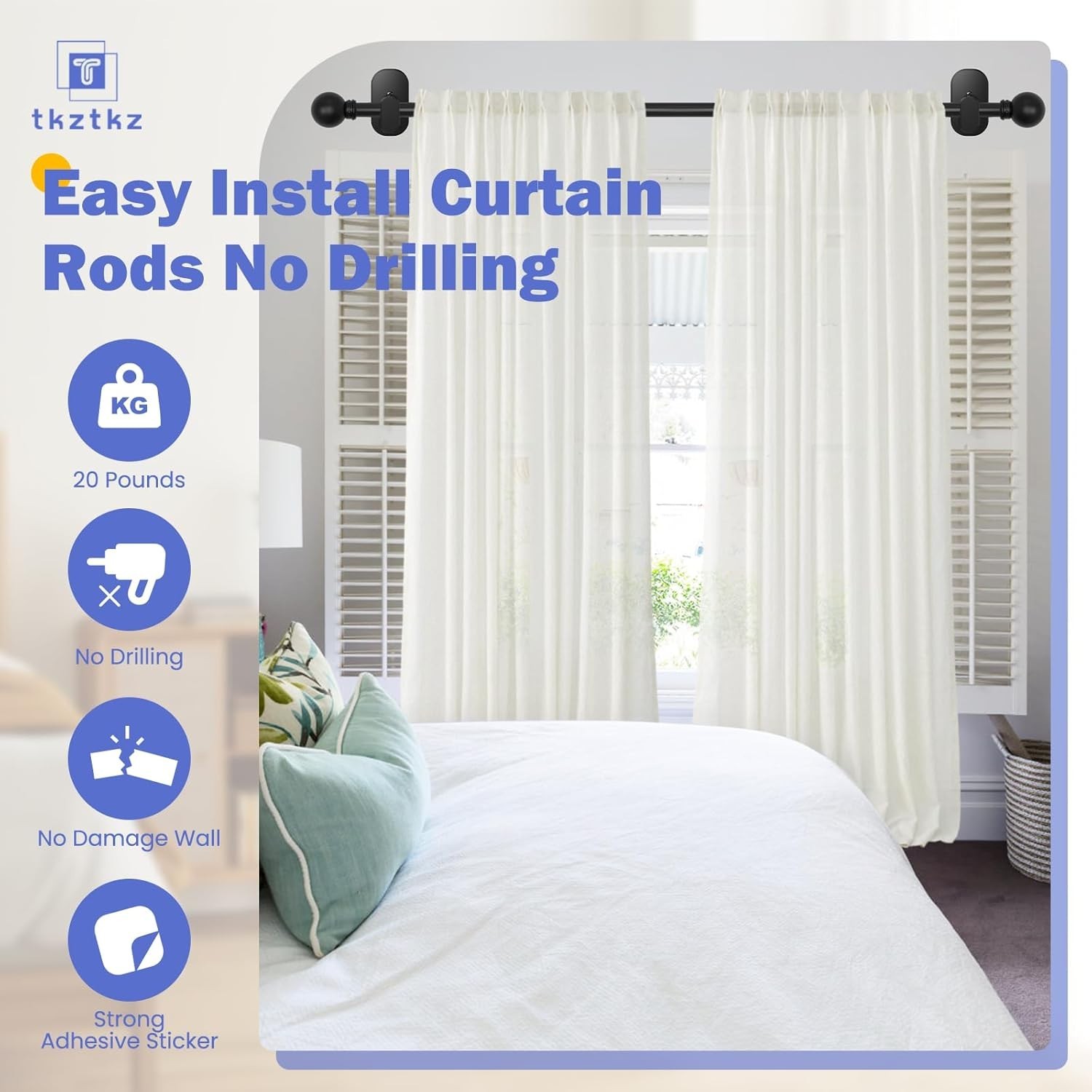Curtain Rods No Drilling for Windows 18 to 45 Inch:No Drill Small Black Curta…
