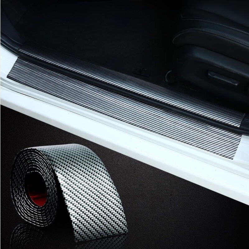 1m DIY Car Sticker Carbon Fiber Rubber Door Sill Protector Anti Scratch Strip