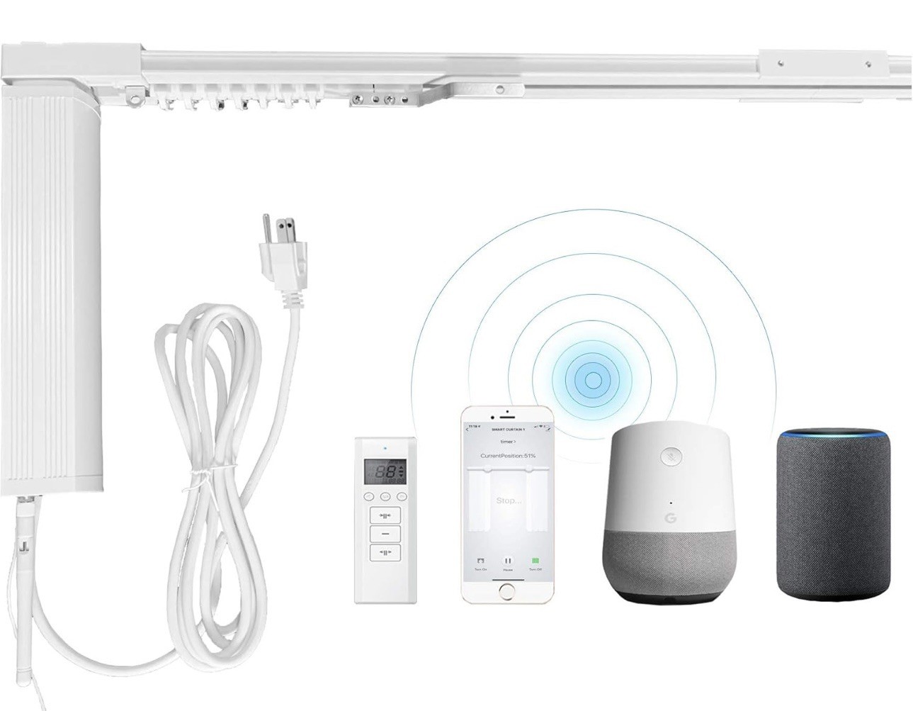HomeSupplier Smart Curtains, Remote Control Curtain Rod, WiFi Control
