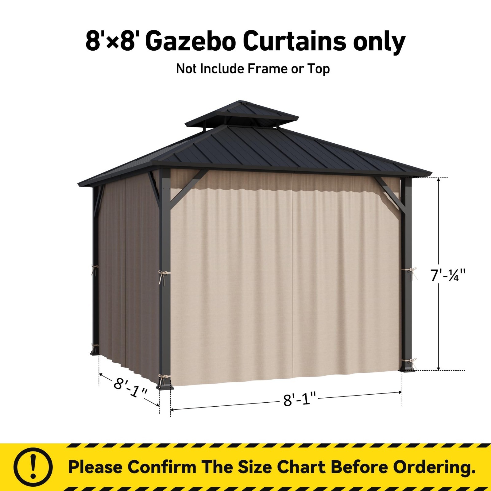 Universal 4-Panel Gazebo Curtain Replacement 8′ x 8′, Outdoor Privacy Sidewalls