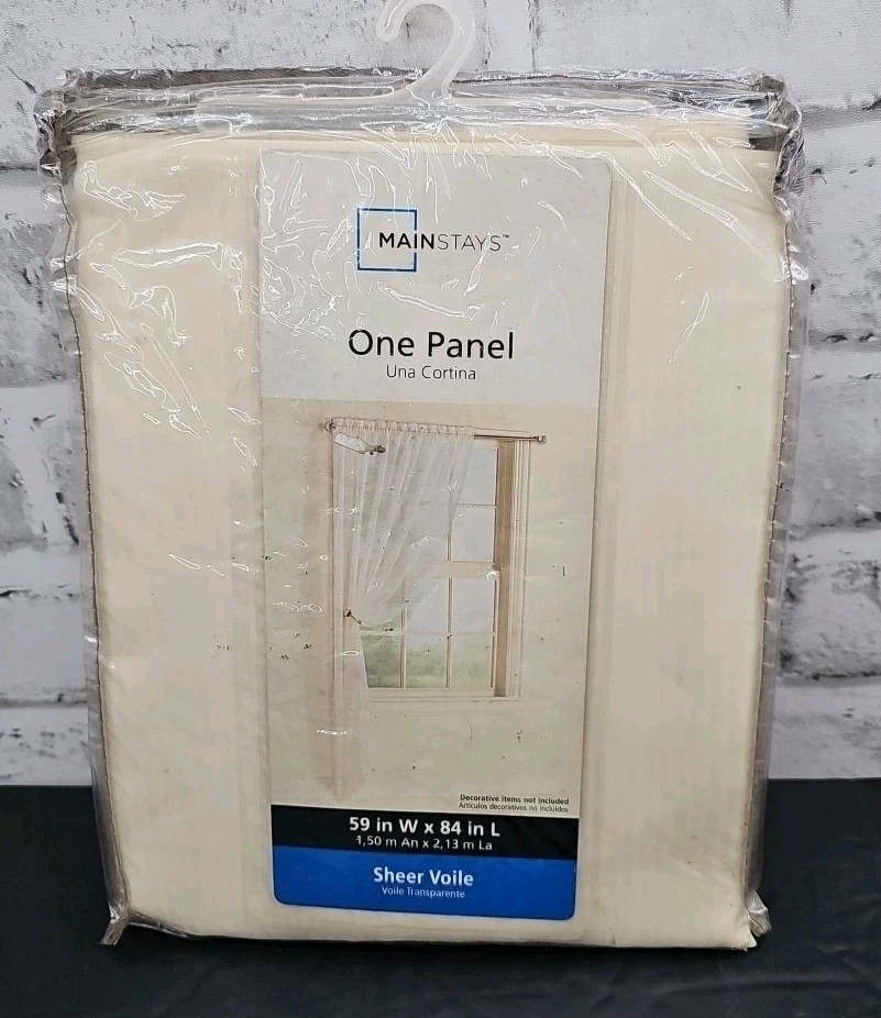 Mainstays Sheer Voile One Curtain Panel White 59×84″ Fresh Ivory New In Pack