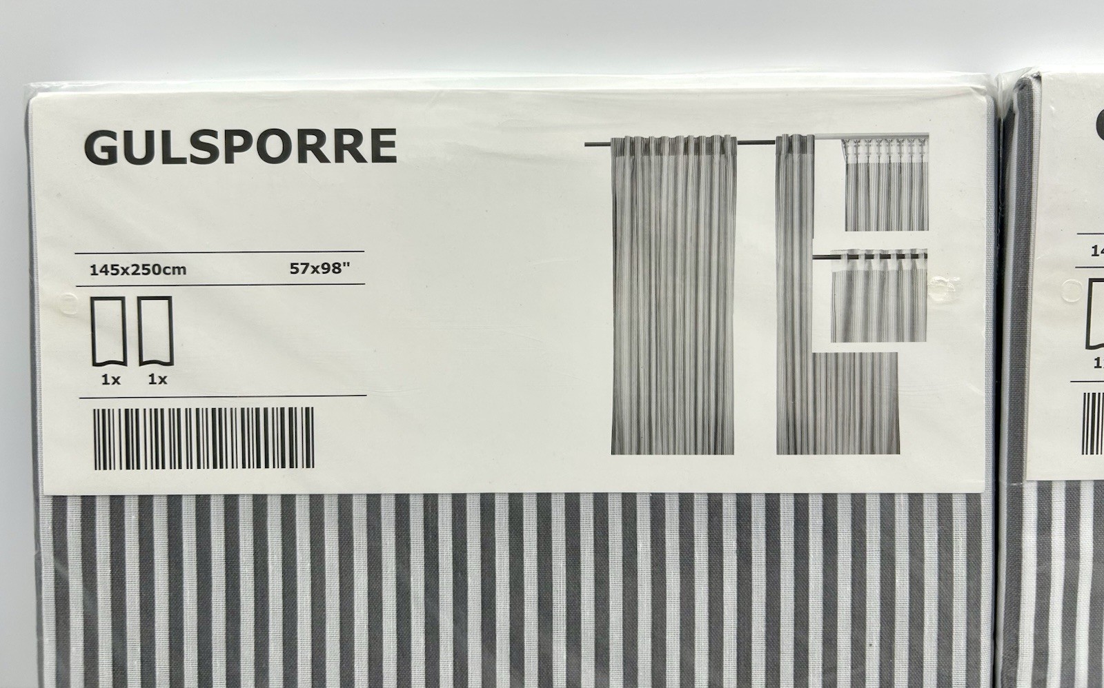 2 New IKEA GULSPORRE Panels 57”x 98” Gray White Striped Curtains 4 Panels Total
