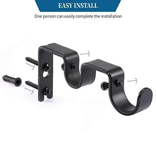 Anndason Heavy Duty Curtain Rod Brackets Double Rod Holders Double 2pcs Black