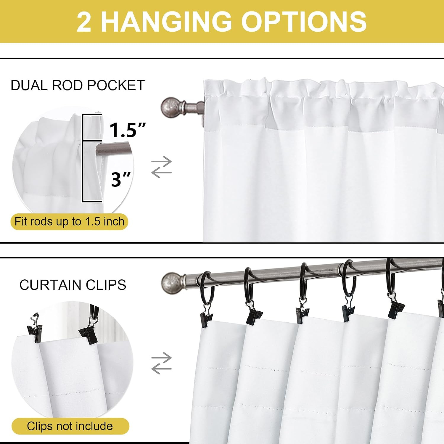 White Kitchen Curtains Tier 36 Inch Length Short for Small Window