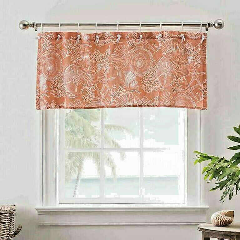 Seashell Coral Valance with Rope Tie Top Beach Summer Seaside Nautical Coastal