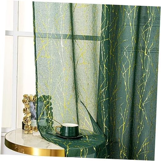 Emerald Green Sheer Curtains 96 52″W x 96″L (Pack of 2) Gold and Emerald Green