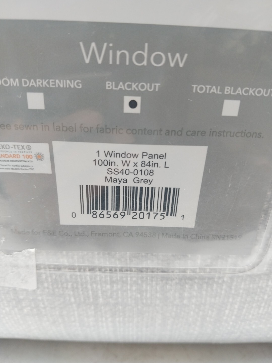 Sunsmart Window Panel Grommet Curtain Blackout Grey 100in W x 84in L