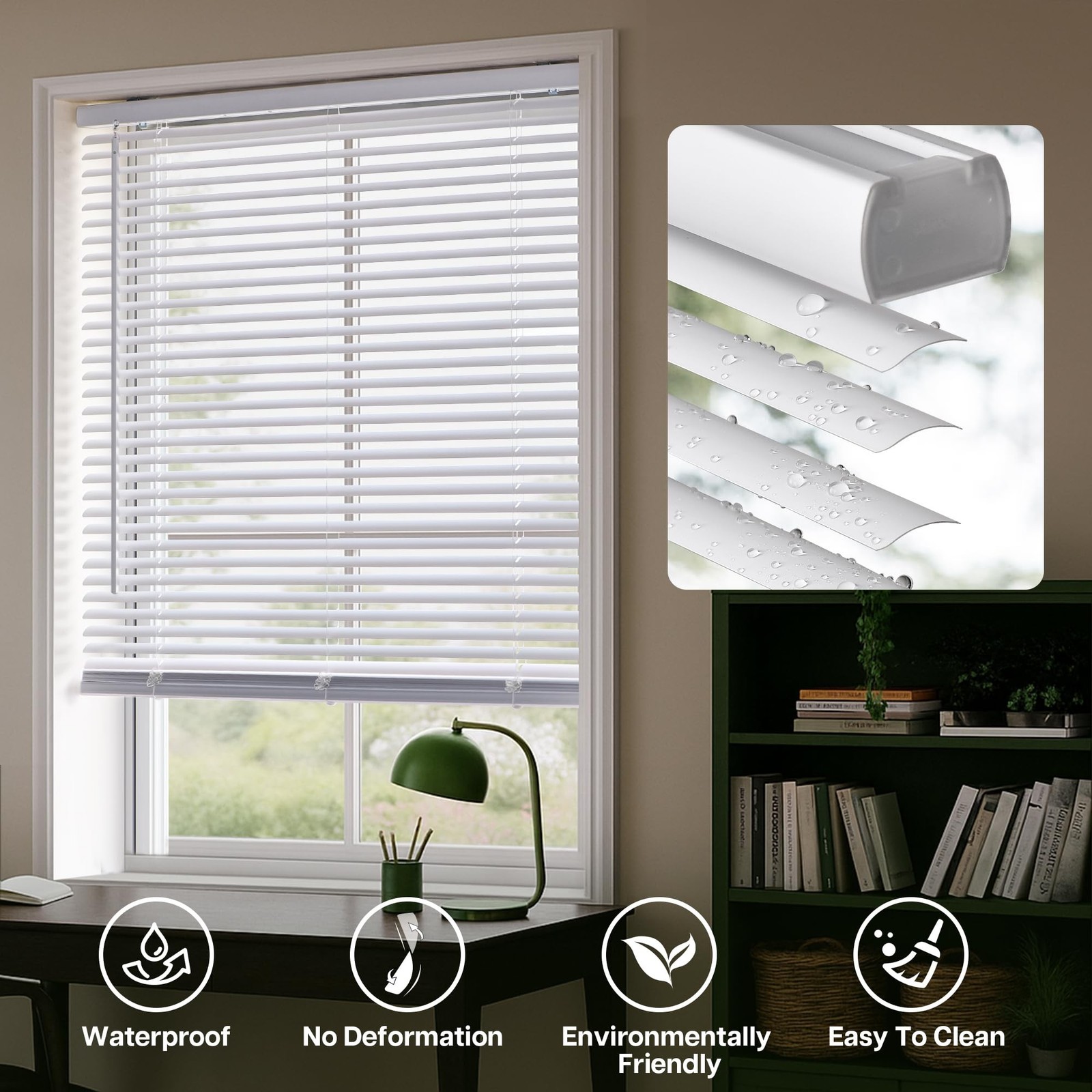 LazBlinds Cordless White 1″ Room Darkening Vinyl Mini Blinds, 27″ W X 64″ H H…
