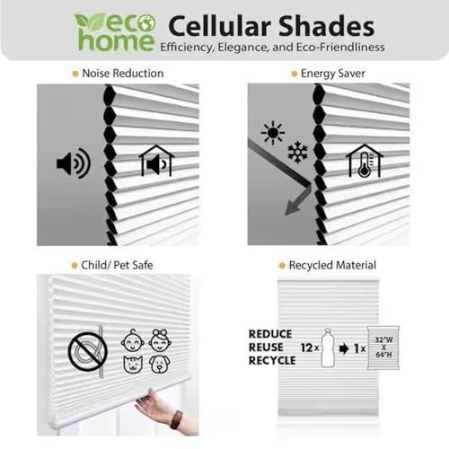 Cordless 1″ Light Filtering Cellular Shade 46″W x 72″H White