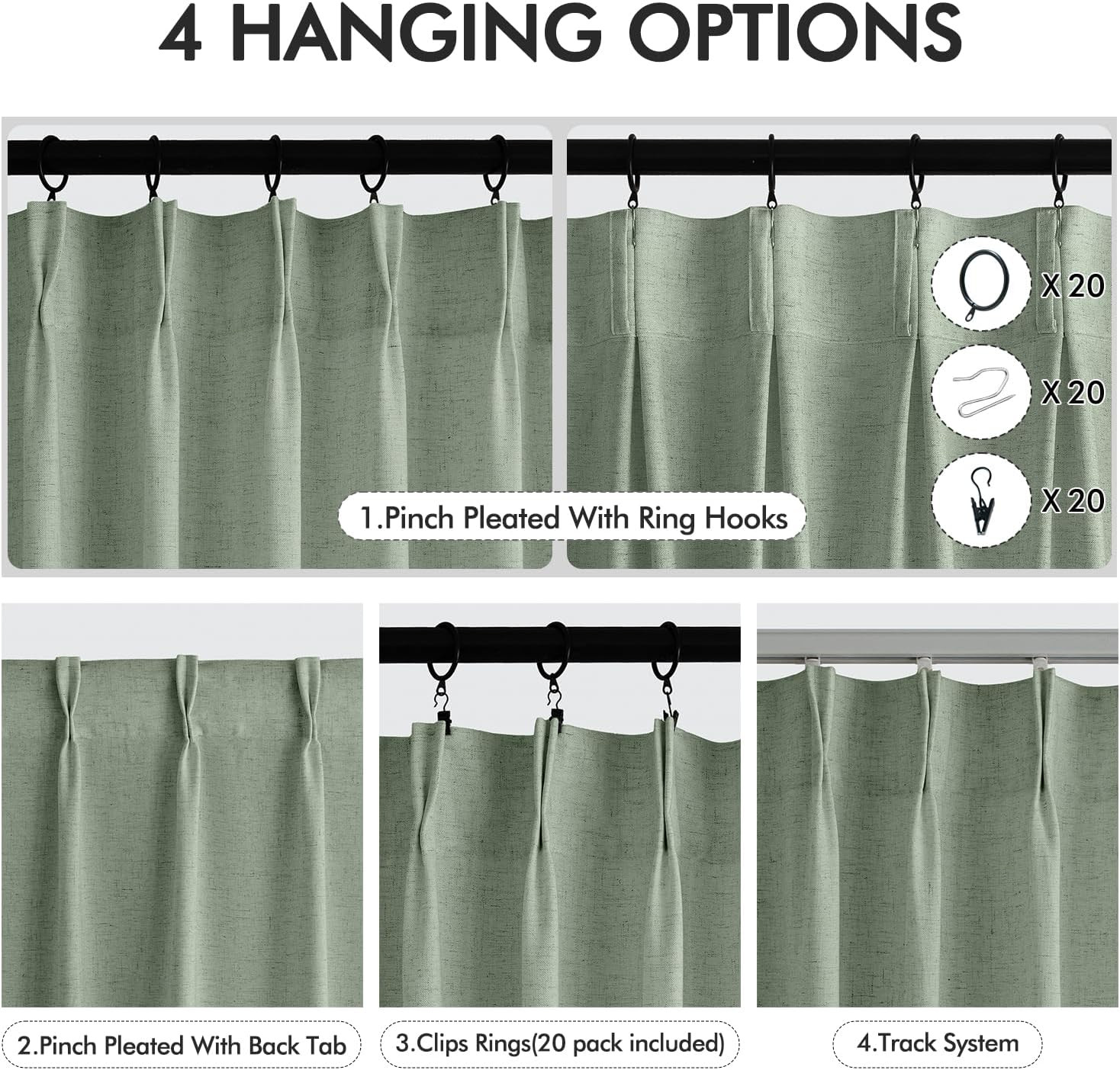 Memory Trained Pinch Pleated Curtains 63 Inches Long, Viral Linen Pinch Pleat Sh
