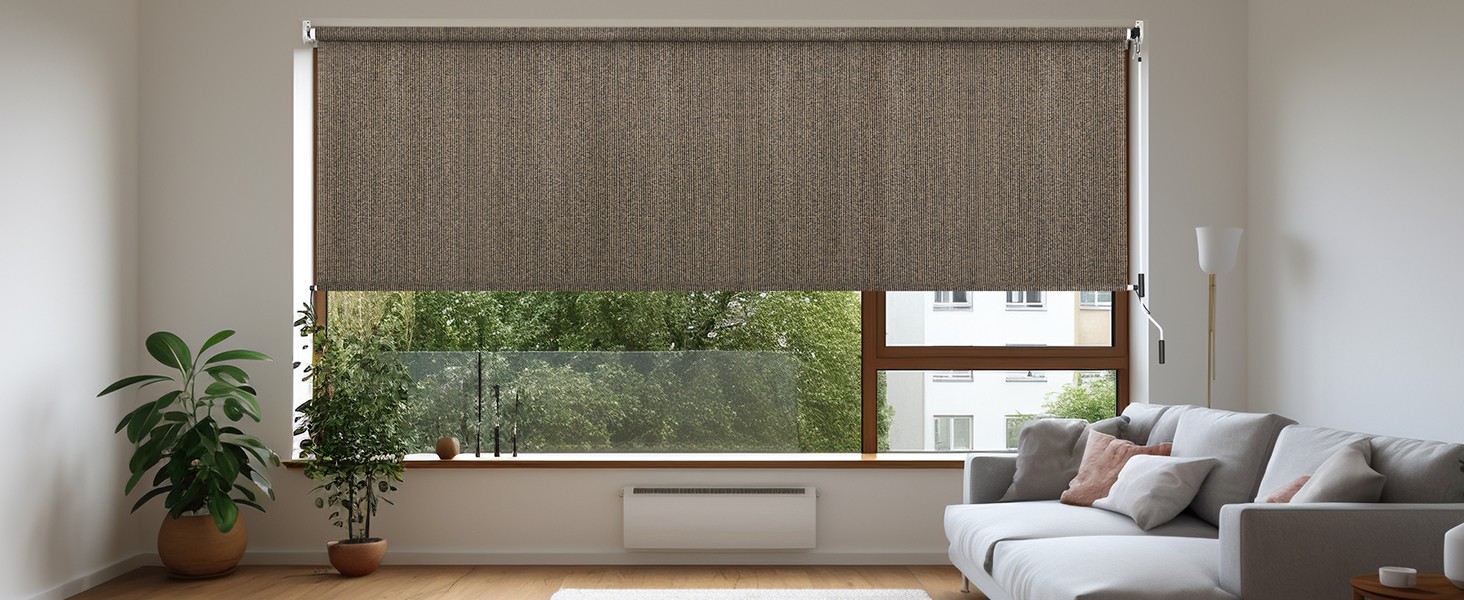 Patio Shades Roll Up Outdoor Blind, 10′ W x 8′ H Cordless Sun Shade Screen with