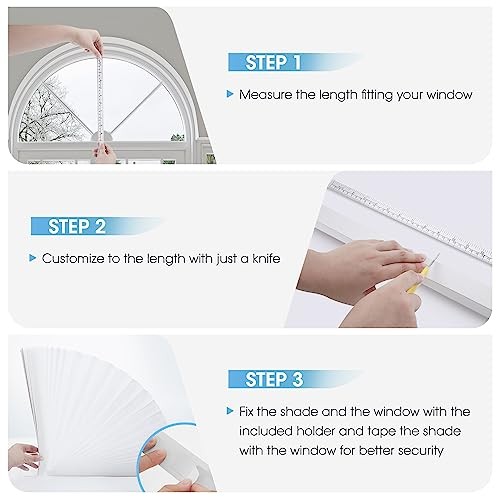 2 PCS Arch Window Light Filtering Pleated Shade Blinds for semi-Circle White