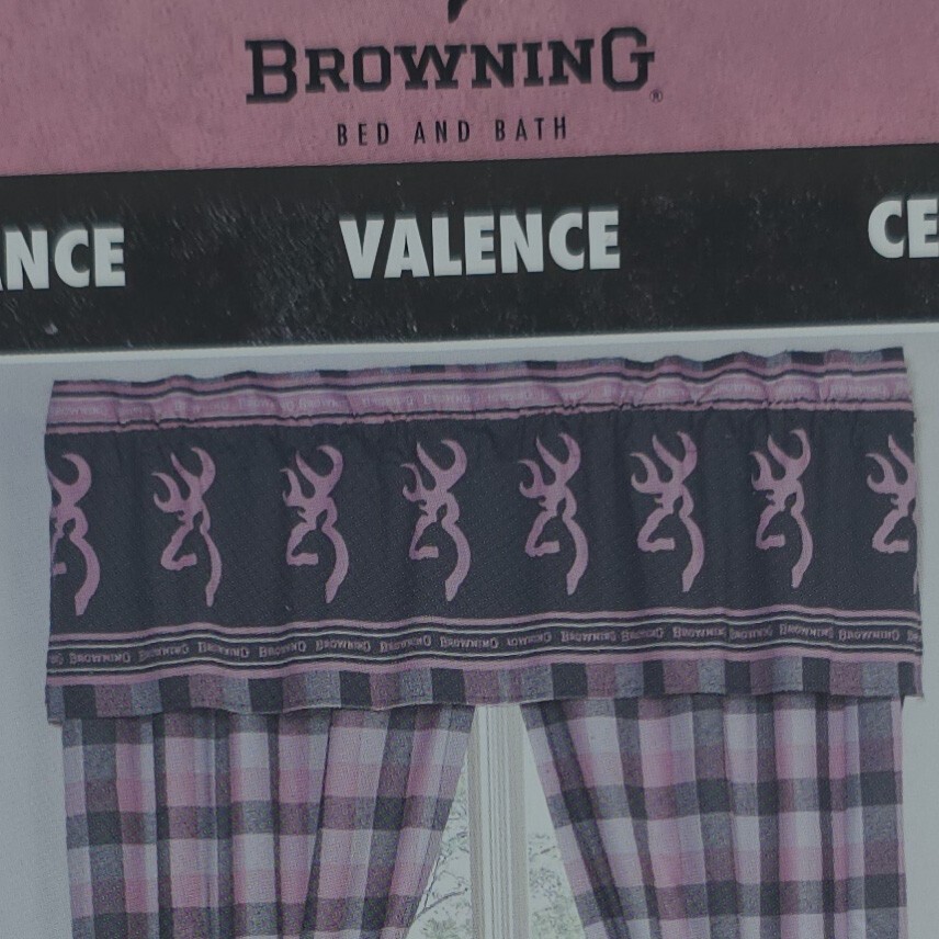 Browning Window Valance Buckmark Plaid Pink Hunting Lodge 63 in x 21 in