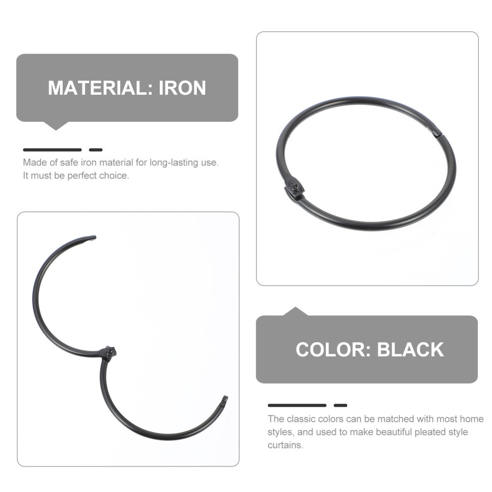 12Pcs Reusable Black Iron Circular Curtain Rings for Shower and Window Curtains