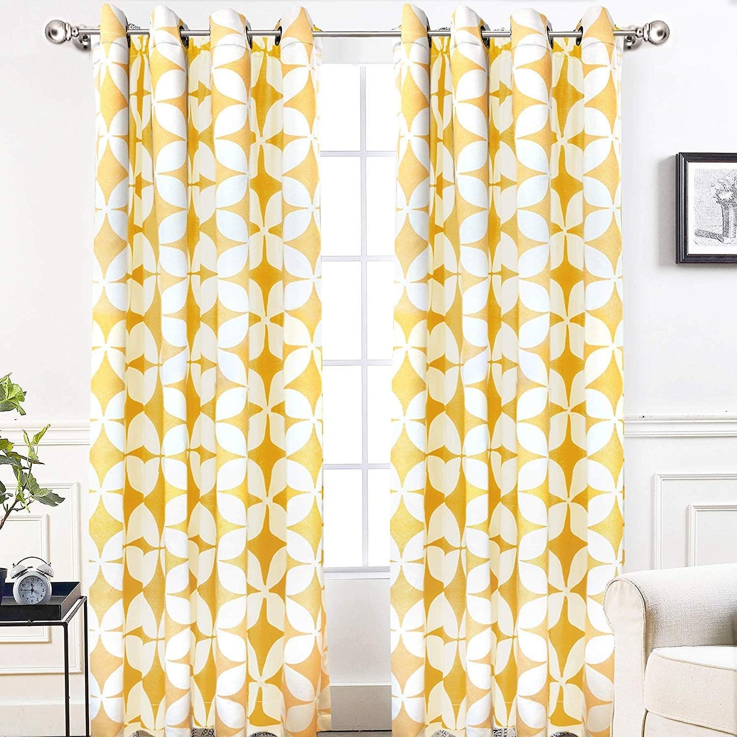 Amelia Thermal Blackout Room Darkening Grommet Window Curtains Retro Geo Pattern