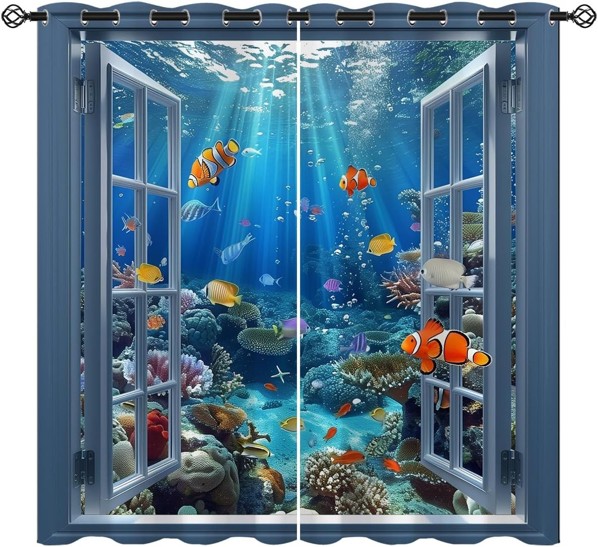 Ocean Blackout Curtains for Girls Kids Teen Boys Home Decor,Underwater World Tro
