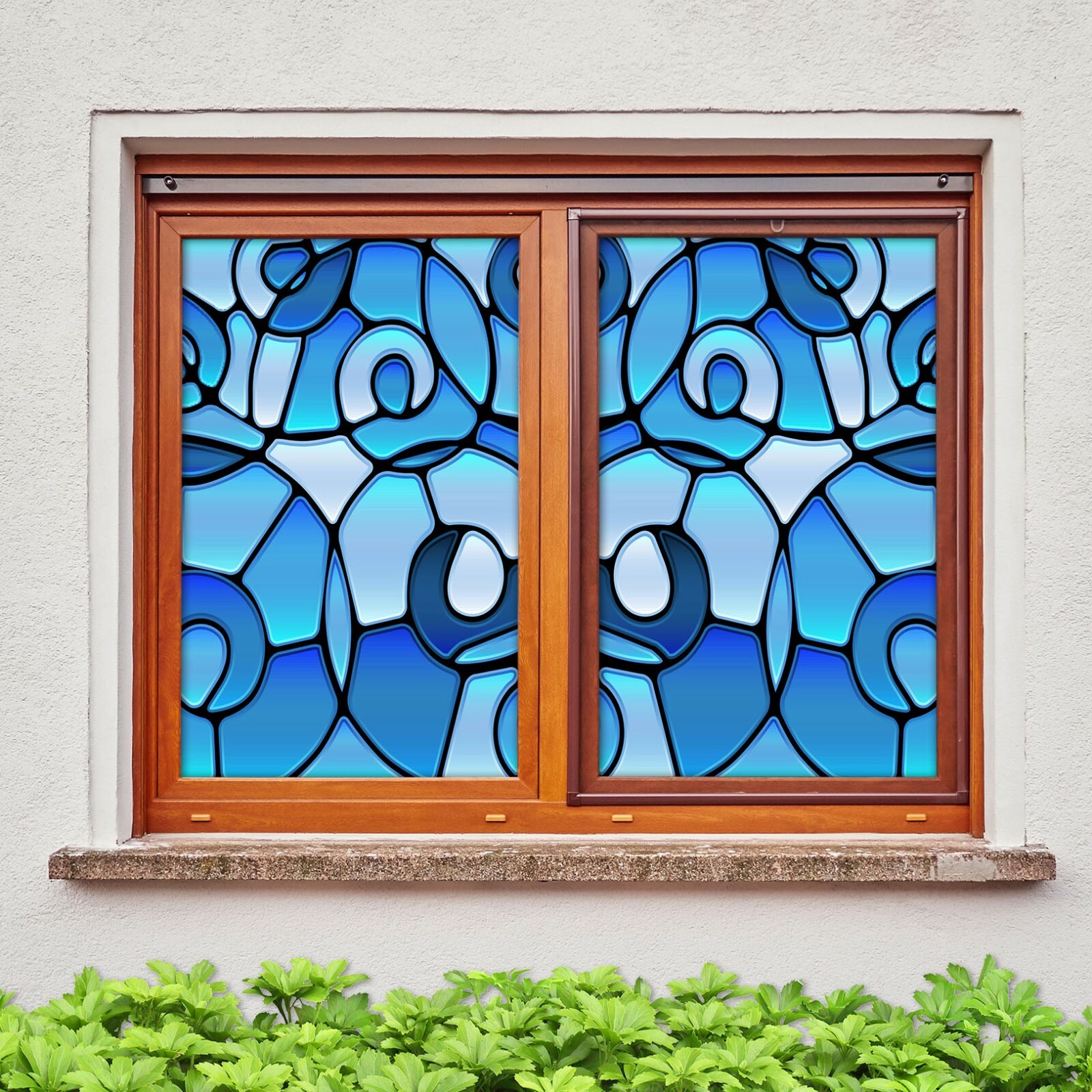 3D Blue Square A143 Window Film Print Sticker Cling Stained Glass UV Zoe