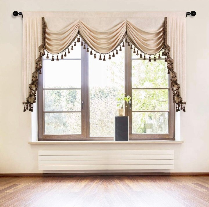 ELKCA Golden Jacquard Single Swag Waterfall Valance 79″