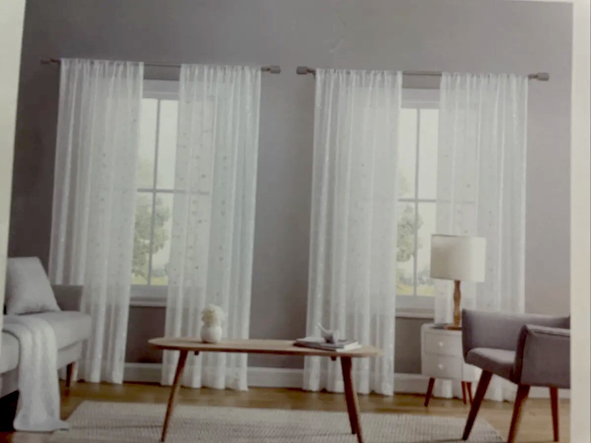 4 Laura Ashley VERNON Embroidered Floral Vines Sheer Cream Window Panels 38×84”