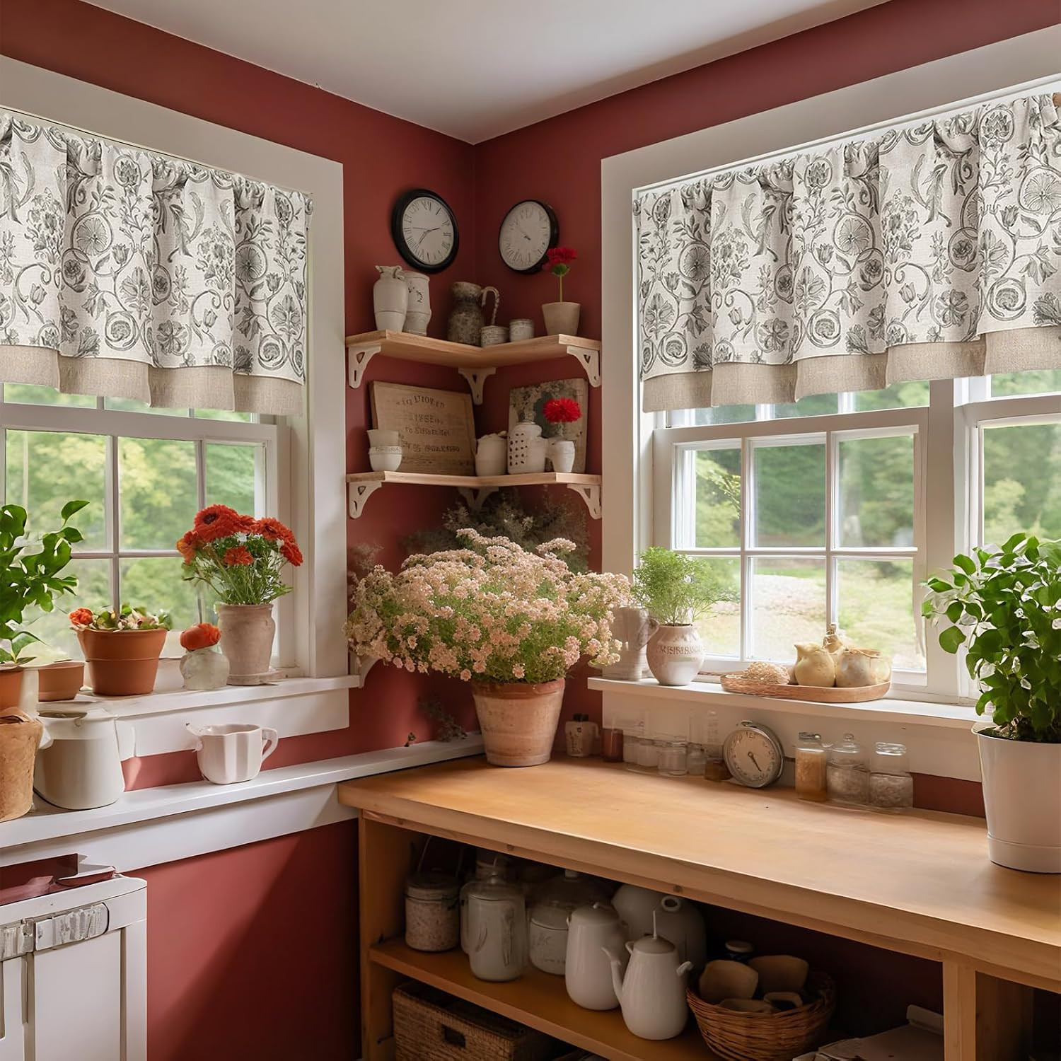 jinchan Linen Valance Kitchen Curtain for Windows Double Layer 16 Inch for Livin