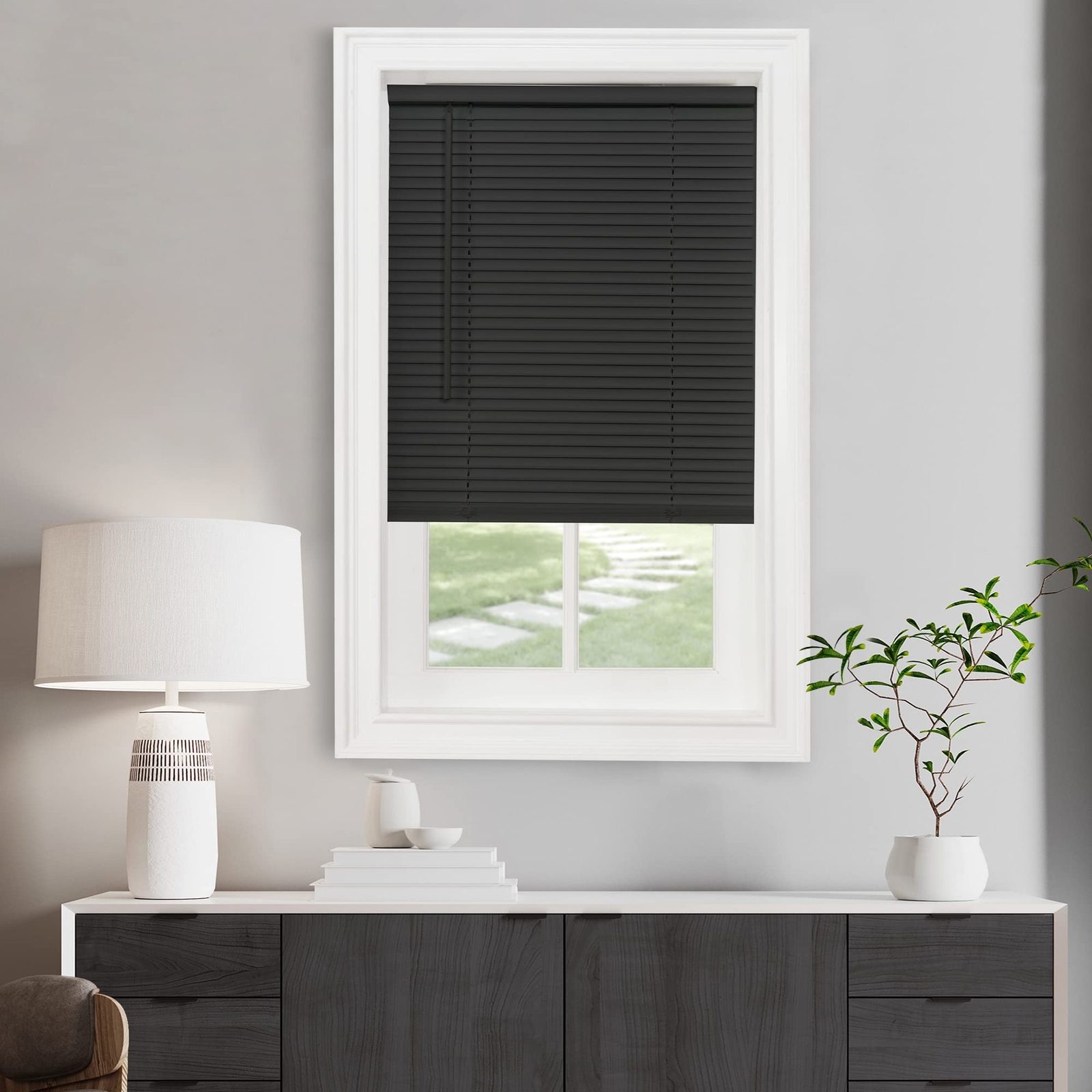 CORDLESS LIGHT FILTERING MINI BLIND 27 INCH WIDTH 64 INCH LENGTH 1″ SLAT SIZE BL