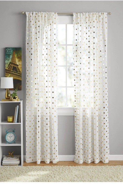 Your Zone Sheer White Gold Polka Dot Curtain Panels 40x84in Modern Polyester