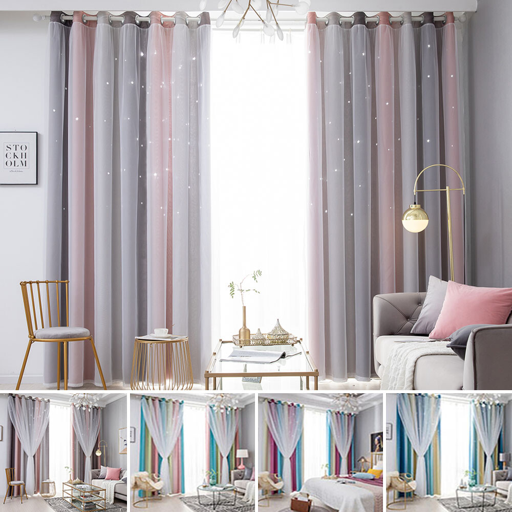 Curtain Blackout Star Curtains Bedroom Living Room Double Layer Window Curtain