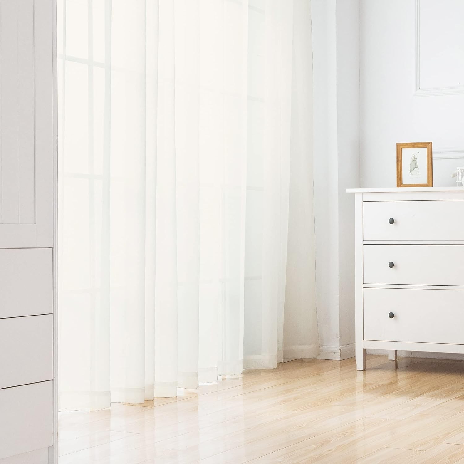 Ivory Sheer Curtains 96 Inch Length 2 Panels Set, Elegant Light Filtering Voile