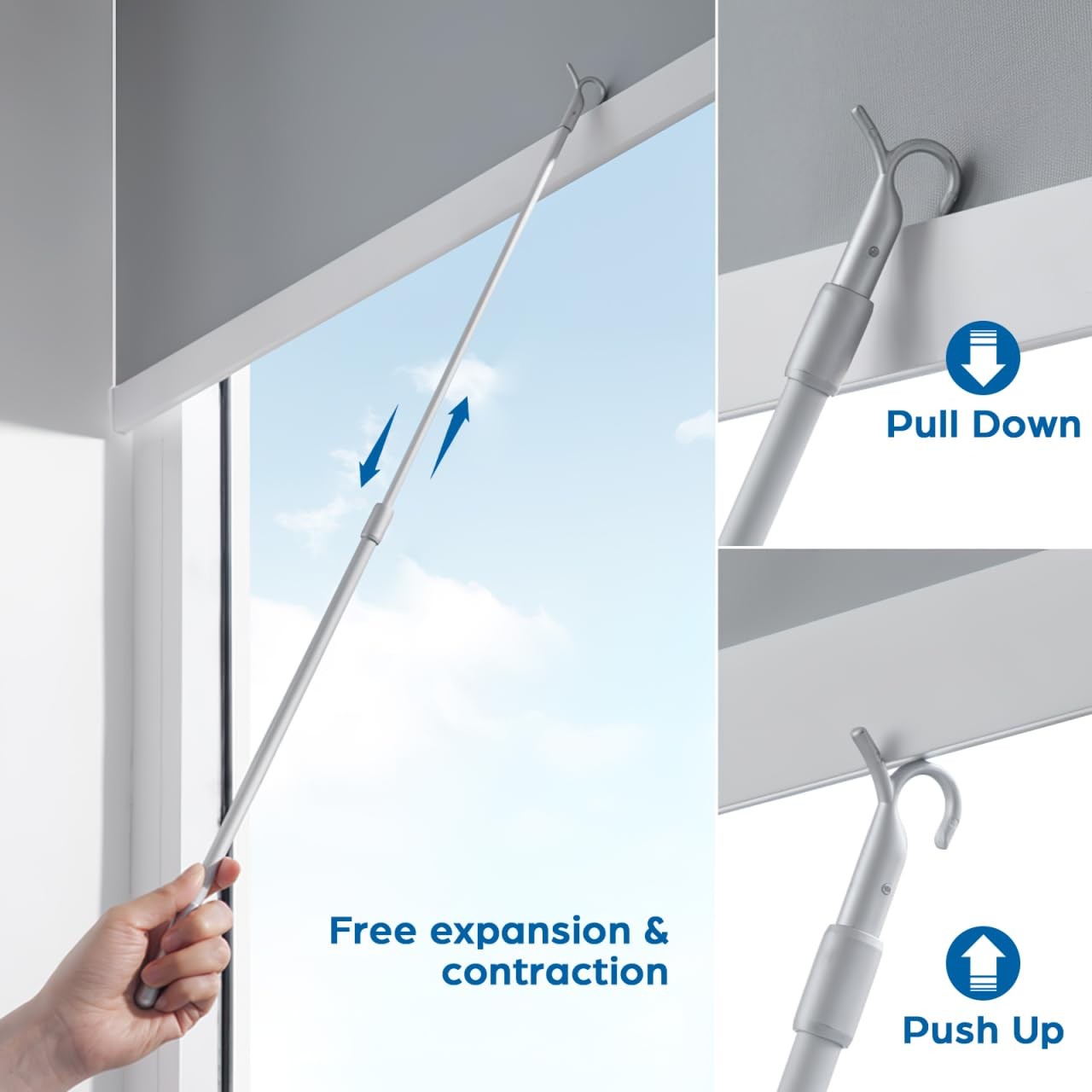 Blind Wand Replacement 23.62In Telescopic Vertical Blinds Rod with Hook Windo…