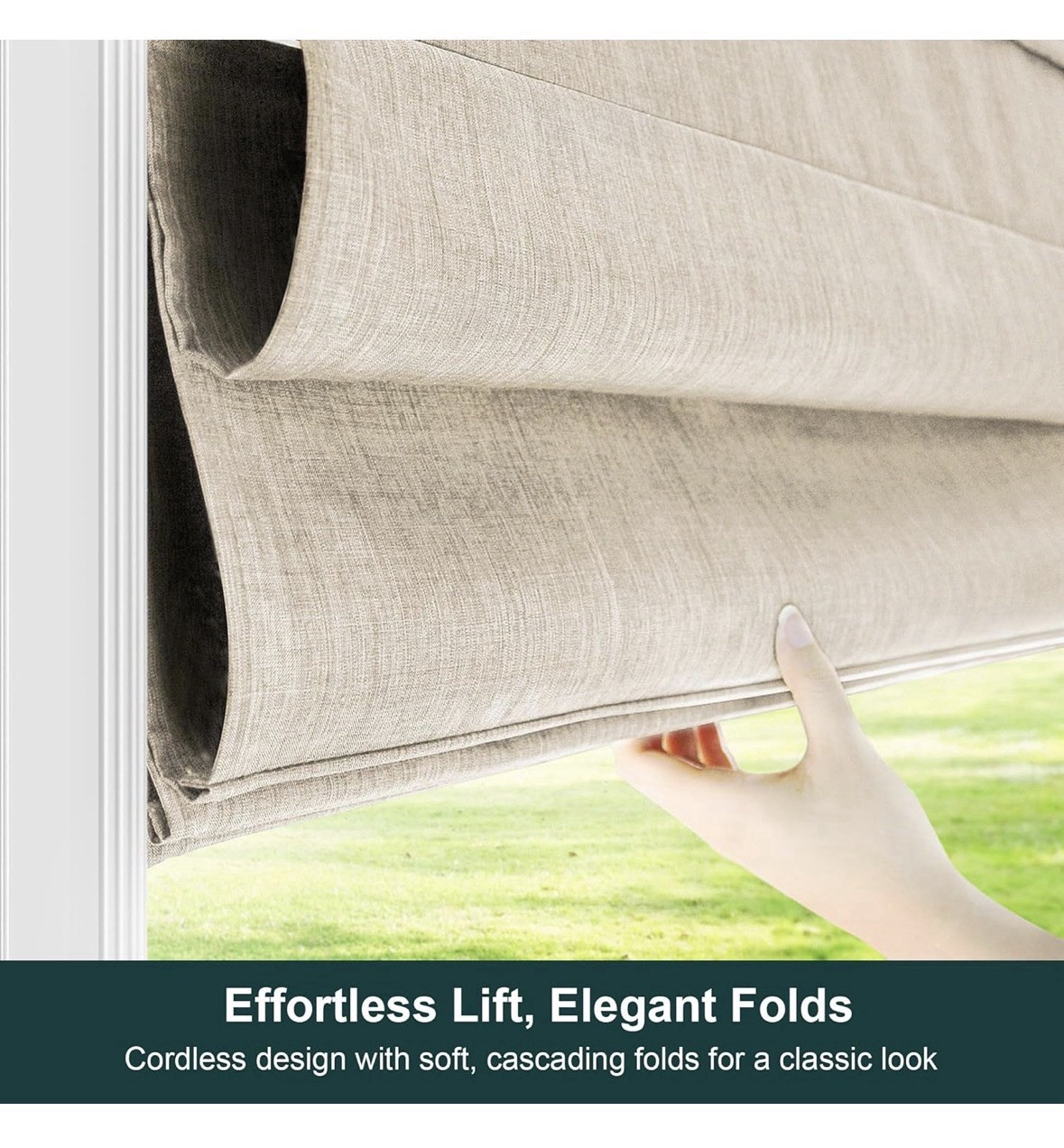 Cordless Roman Shade, Light Filtering Privacy Liner, Textured Belgian Flax Fa…