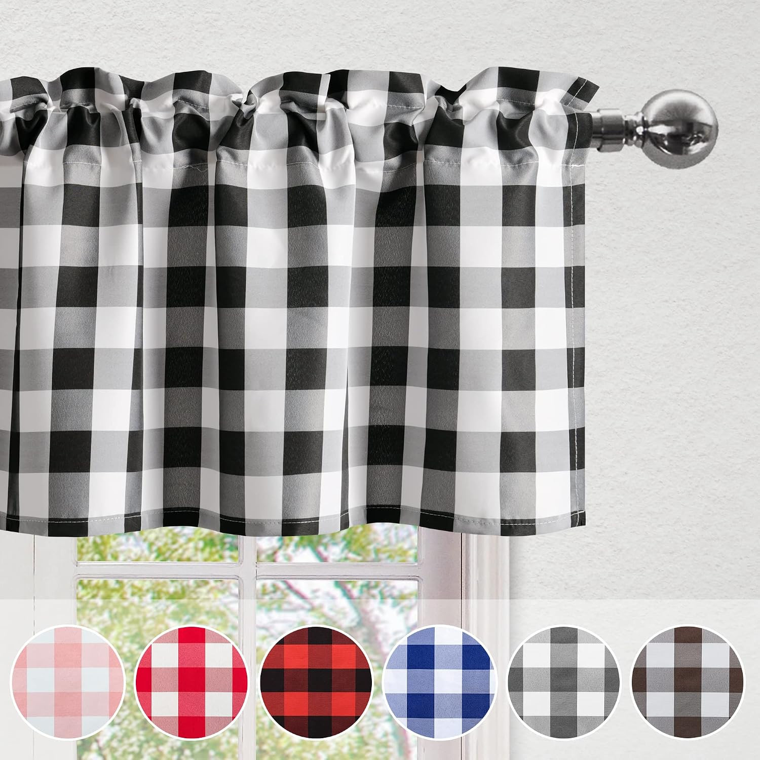 Buffalo Plaid Curtains Valances for Windows – Black and White Semi Sheer Checker