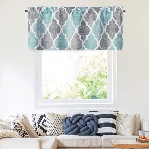Blackout Window Valances 50″W x 18″L (Pack of 1) Rod Pocket | Aqua and Grey