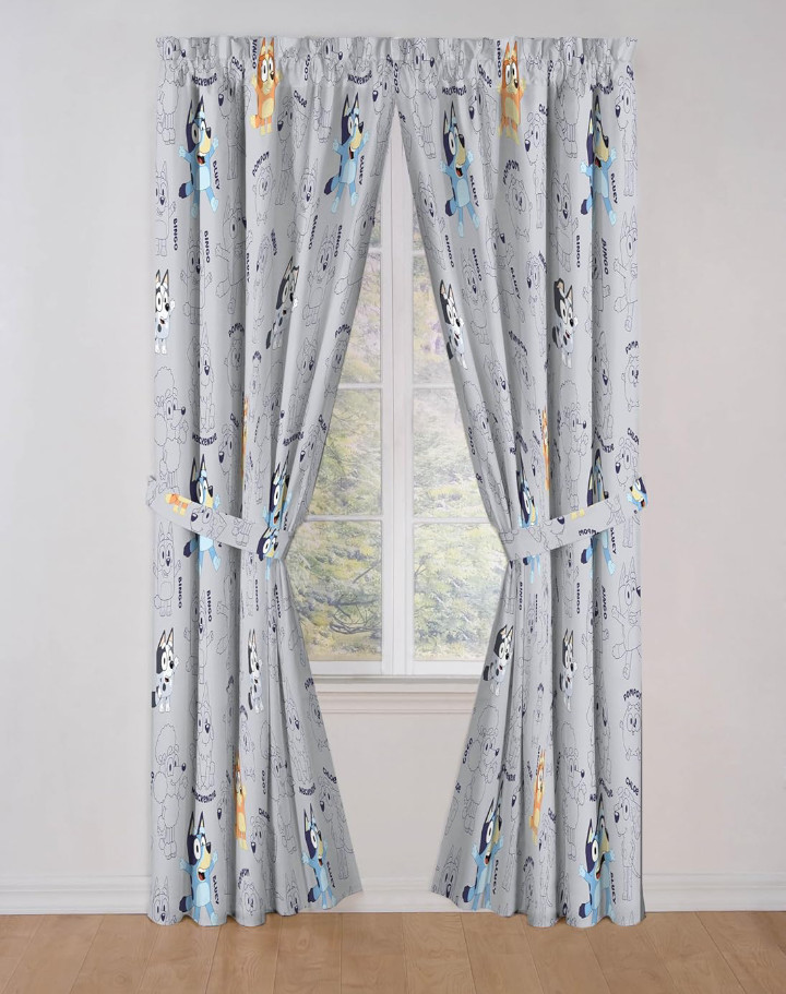 Bluey Jay Franco Window Curtains for Kids Bedroom Set with 2 Tie backs