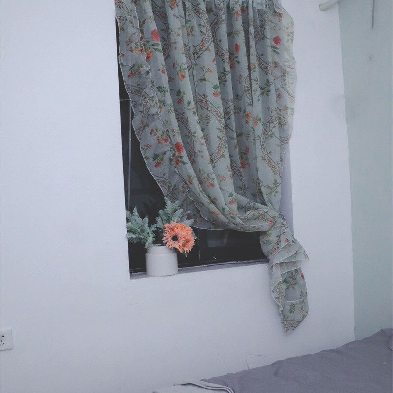 American Pastoral Curtains Floral Falbala Tulle Window Drape Panel Rod Pocket