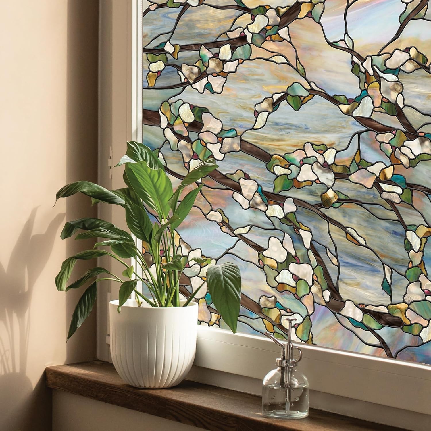 Sunset Privacy Window Film W/ Vibrant Colored Pattern Non-Adhesive & UV