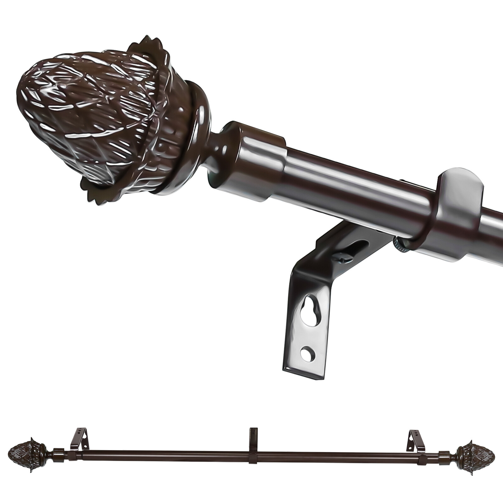 5/8″ Adjustable Artichoke Finial Curtain Drapery Rod, 28″-48″/48″-84″/84″-120″