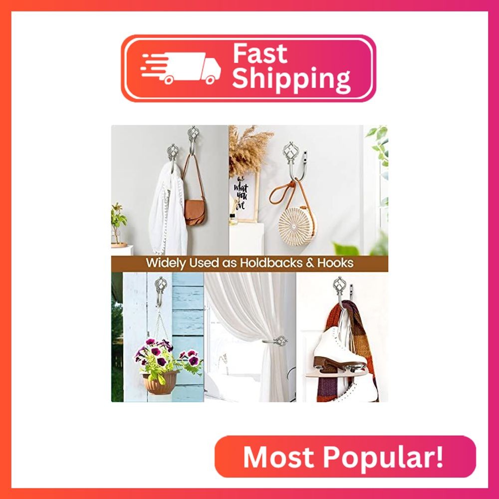 KAMANINA Decorative Curtain Drapery Holdbacks for Wall, Antique Silver Curtain T