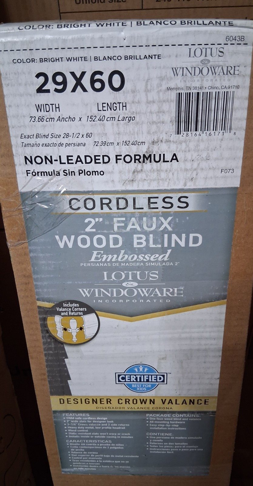 Lotus & Windoware Cordless 2″ Faux Wood Embossed Blind Bright White 29×60
