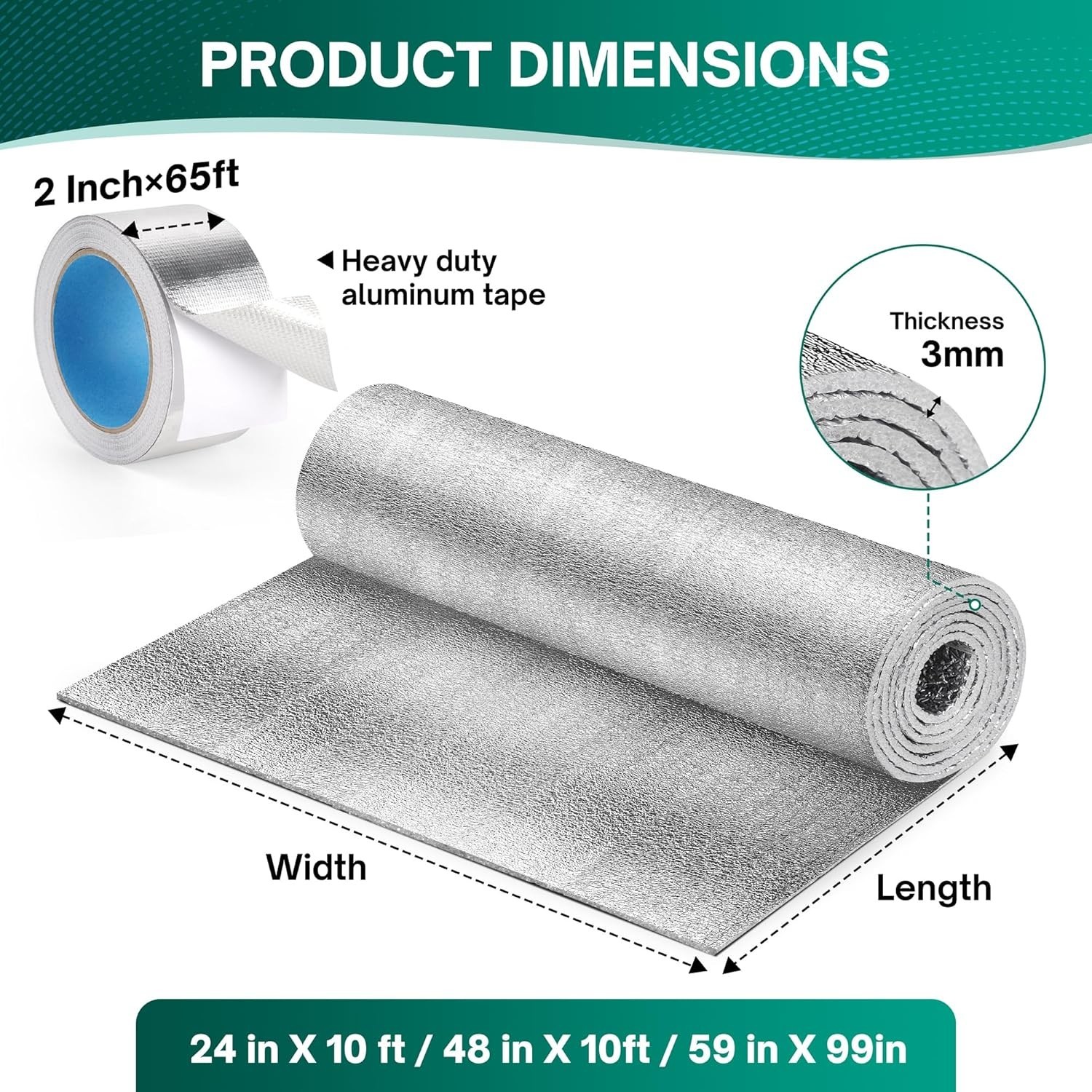 Summer Heat Reflective Insulation Roll – 48” x 10′ Radiant Barrier System