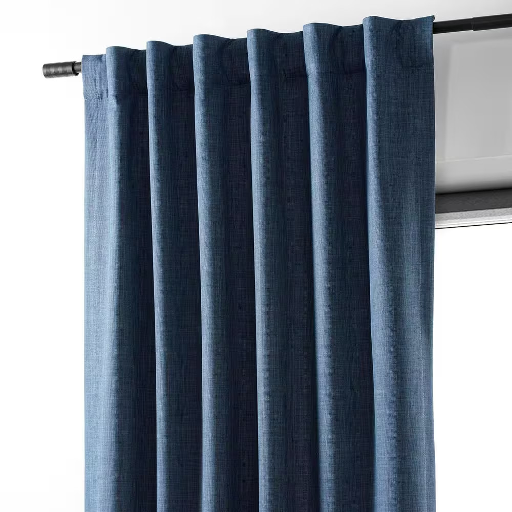 Dark Blue Performance Linen 50 In. W X 96 In. L Rod Pocket Hotel Blackout Curtai
