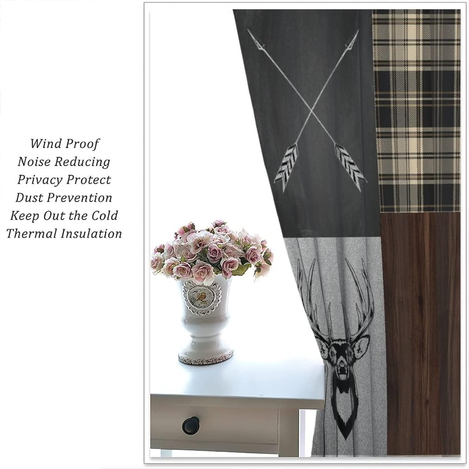 Rustic Deer Bear Elk Moose Cabin Curtains Living Room Bedroom Wildlife Print