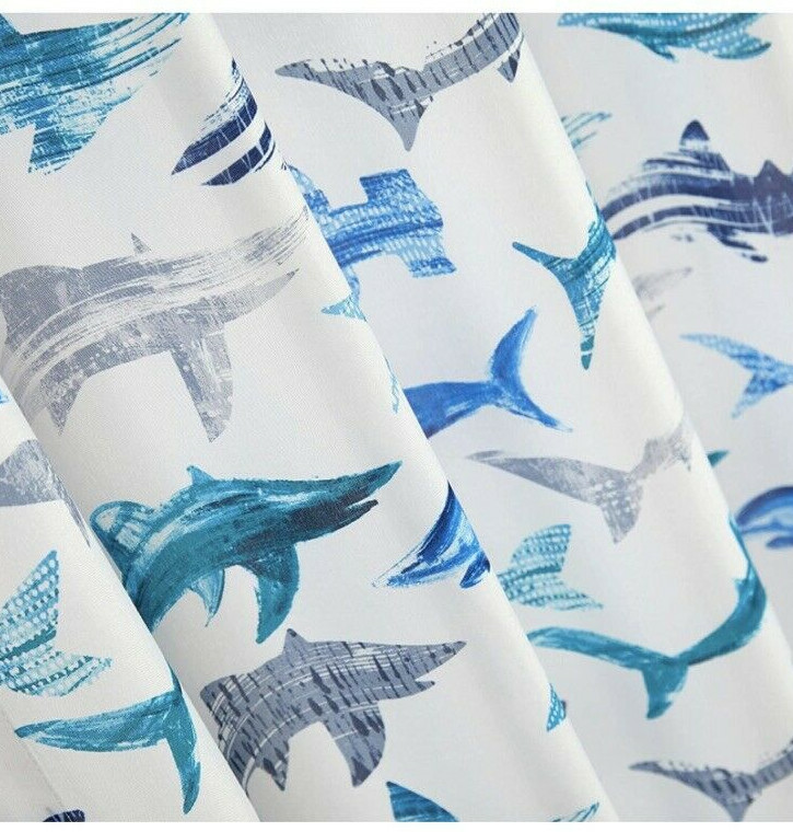 Kids Window Panels 2-pack blue green sharks 27×63 ocean sea new #559