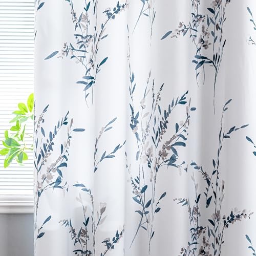 Blue and White Floral Light Filtering 52″W x 84″L (Pack of 2) A-navy Blue