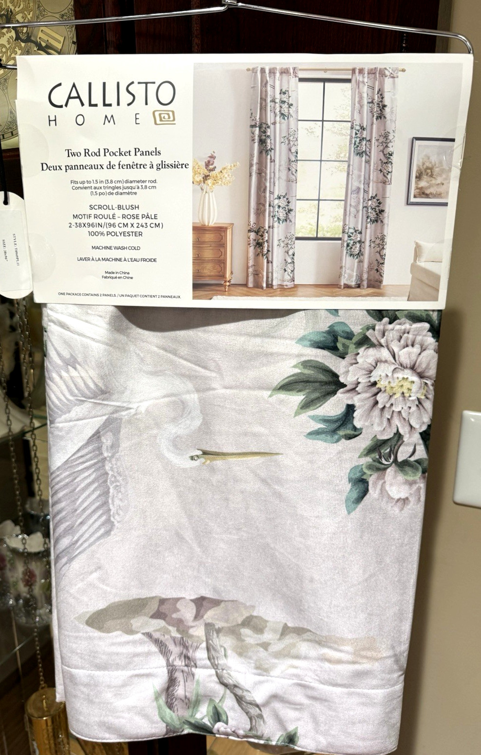 Callisto Velvet Floral Crane Drapers Back Top Grey 2 Window Curtain Panels 38×96
