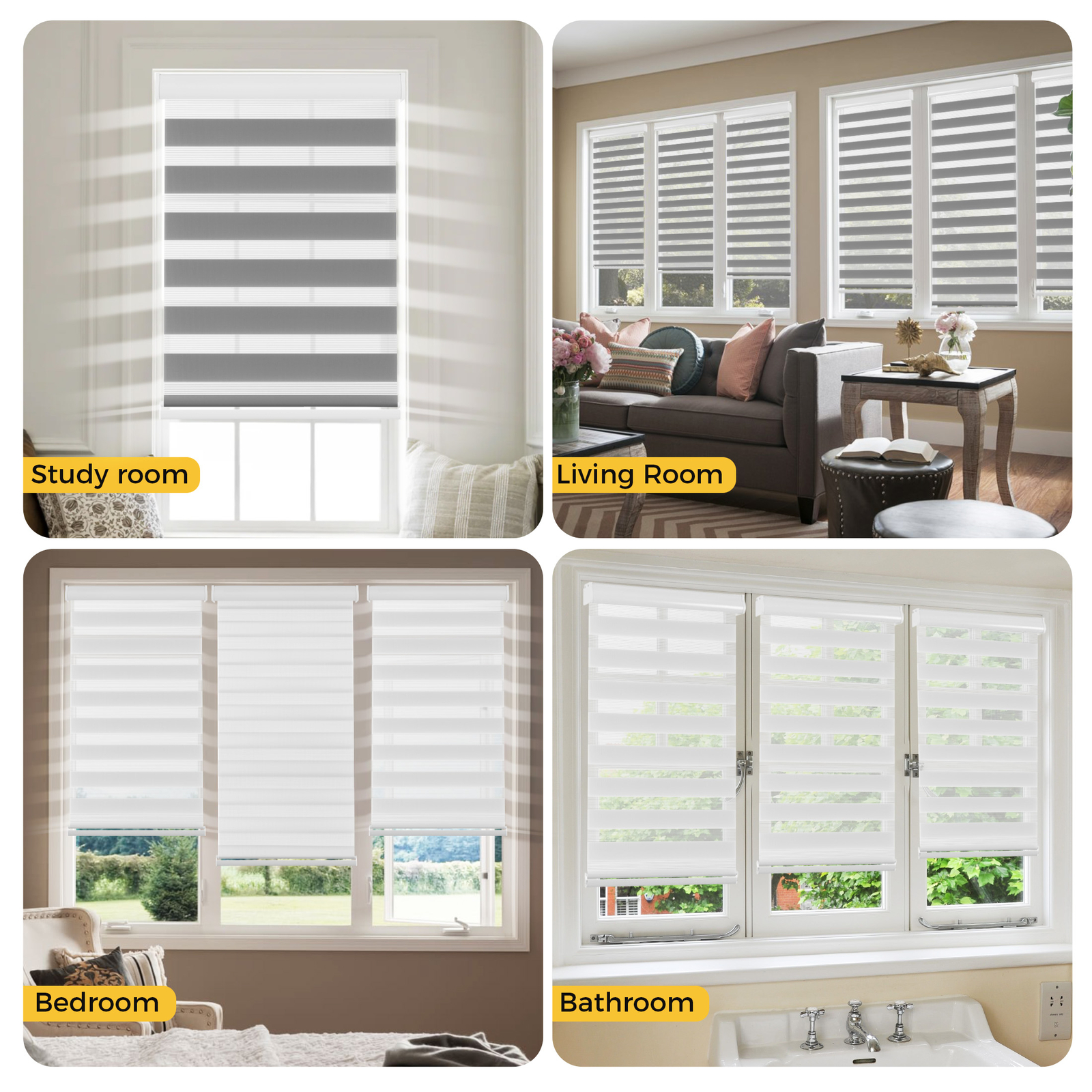 Cordless Zebra Privacy Blind Window Shade Light Filter UV Proof for Home Office