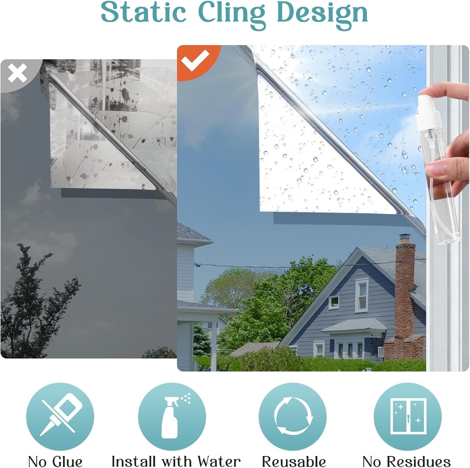 One Way Window Privacy Film See Out Not in Window Tint for Home Heat Blocking
