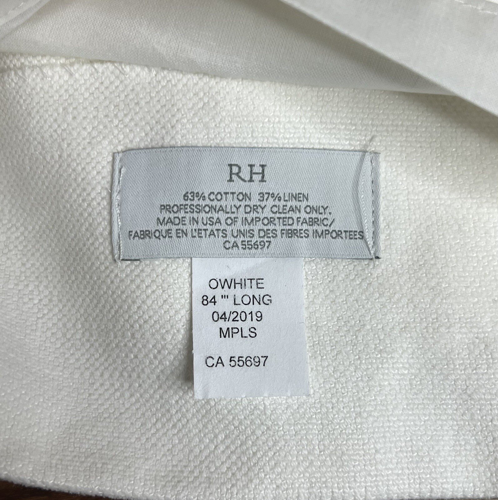 Restoration Hardware Brushed Bel Linen Cotton Drapery RP 50″W x 84”L White $269
