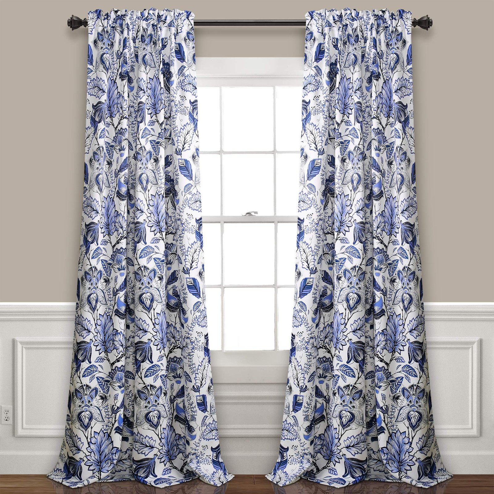 Cynthia Jacobean Light Filtering Window Curtain Set 84 L Panel Pair Blue 2 Cou