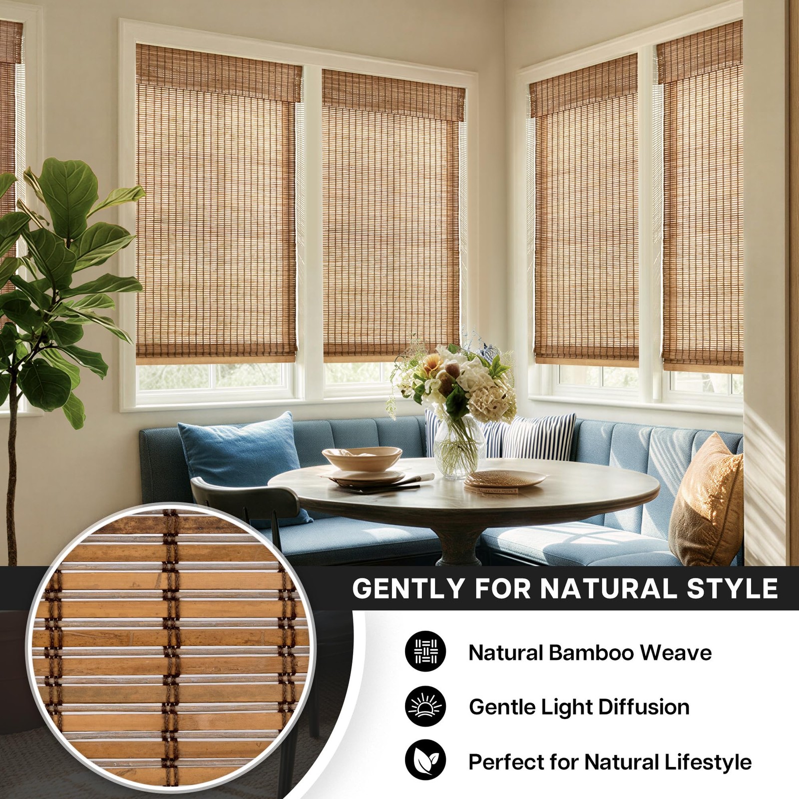 LazBlinds Roman Shades 39″W x 48″H Malay Umber Bamboo